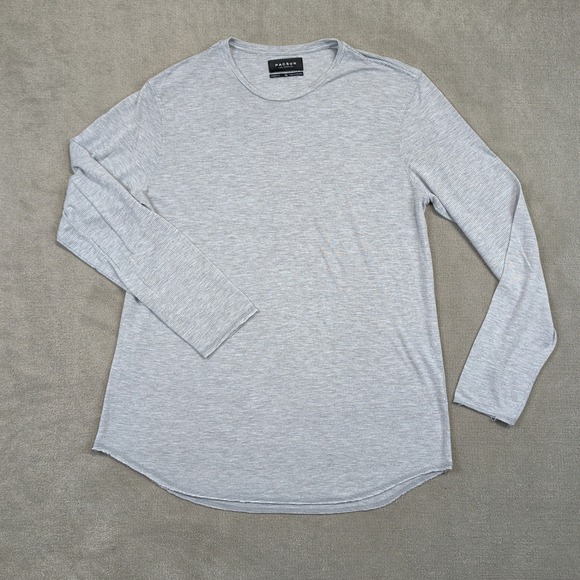 PacSun Shirt Women XL Gray Striped Longer Fit Curved Hem Long Sleeve Crew Neck — photo 2